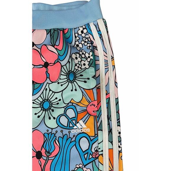 Adidas Floral Track Pant Joggers Blue Clear Sky Girls XL (16) Retro Athletic - Picture 5 of 11